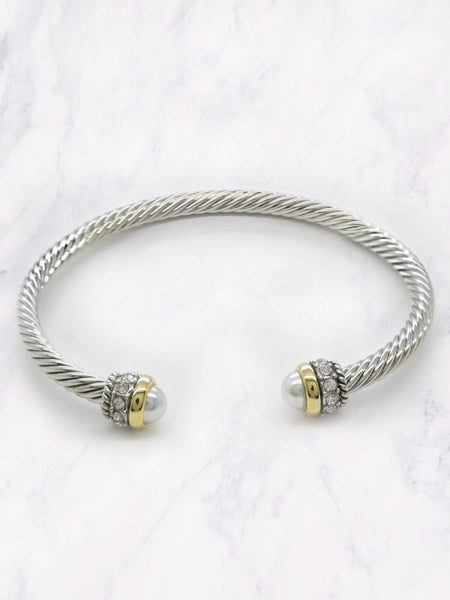 Mixed Metal Cable Bracelet - Pearl