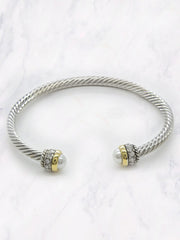 Mixed Metal Cable Bracelet - Pearl