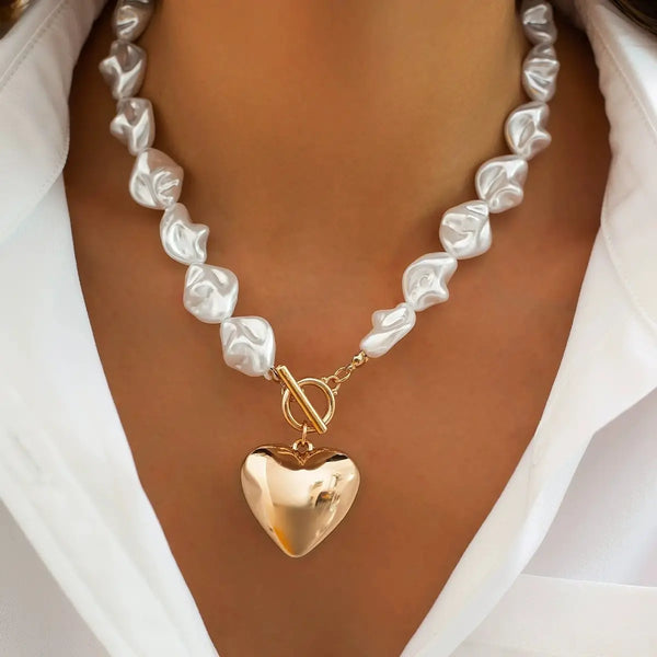 Pearl Heart Toggle Necklace