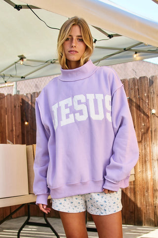 Jesus Mock Neck Sweatshirt - Purple