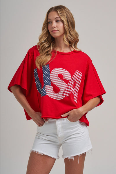 Mixed Fabric USA Top - 2 Colors