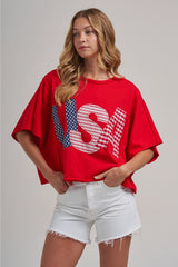 Mixed Fabric USA Top - 2 Colors