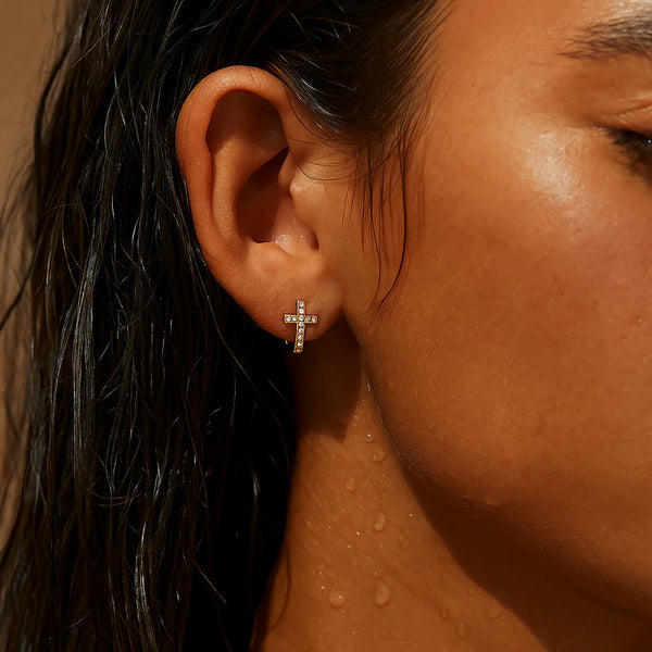 Ellie Vail Ridge Cross Huggie Hoop Earring