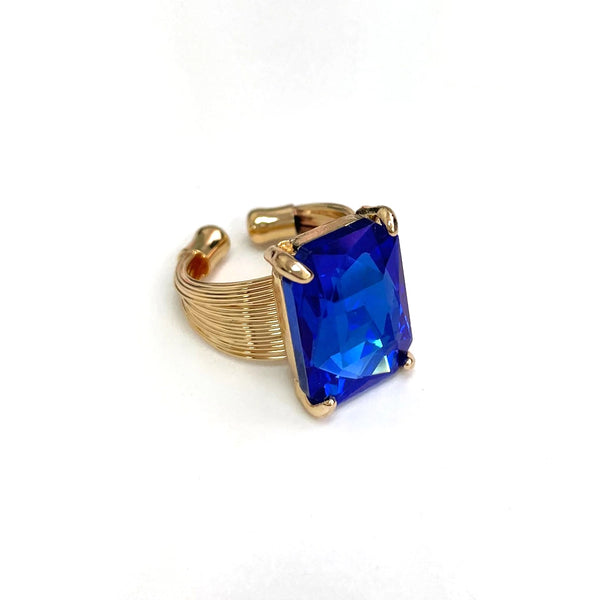 Square Glass Cushion Cut Cocktail Adjustable Wire Ring - 4 Colors