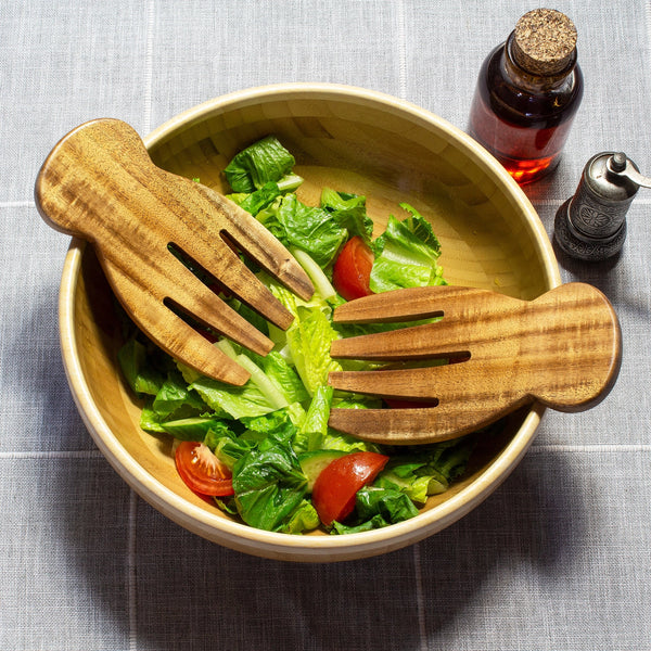Acacia Wood Salad Hands, Salad Serving Utensil Set
