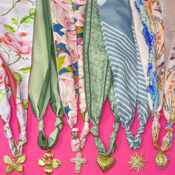 Spring Scarf Necklaces - Florals, Greens and Blues