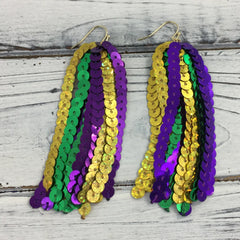 Mardi Gras Sequin Tassel Earrings
