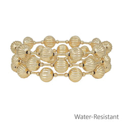 Set of 3 10mm Gold Textured Beaded Stretch Bracelets