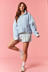 Blue Ditsy Floral Fleece Zip Up Shorts Set
