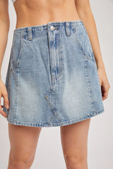 Washed A-Line Denim Mini Skirt