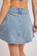 Washed A-Line Denim Mini Skirt