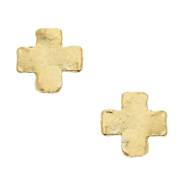 Susan Shaw Mini Gold Square Cross Studs
