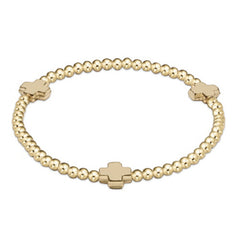 enewton 7.25" extends Signature Cross Gold Pattern 3mm Bead Bracelet - Gold