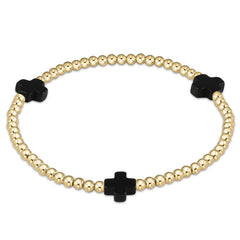 enewton 7.25" extends Signature Cross Gold Pattern 3mm Bead Bracelet - Onyx