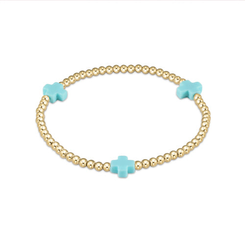enewton 7.25" extends Signature Cross Gold Pattern 3mm Bead Bracelet - Turquoise