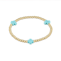 enewton 7.25" extends Signature Cross Gold Pattern 3mm Bead Bracelet - Turquoise
