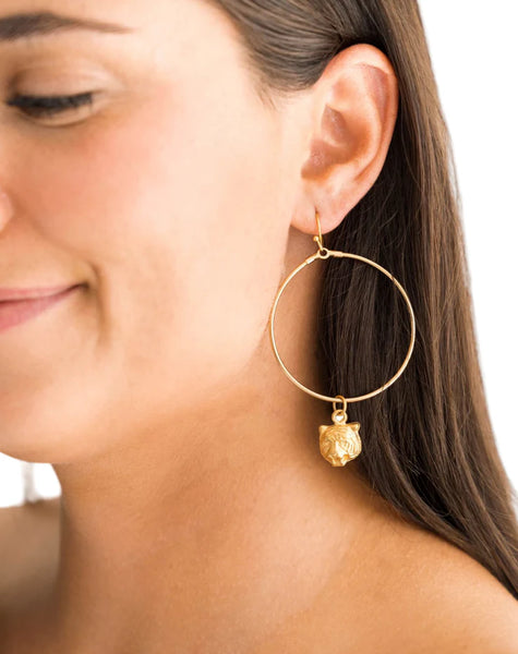 Gold Tiger Head Hoop Earrings