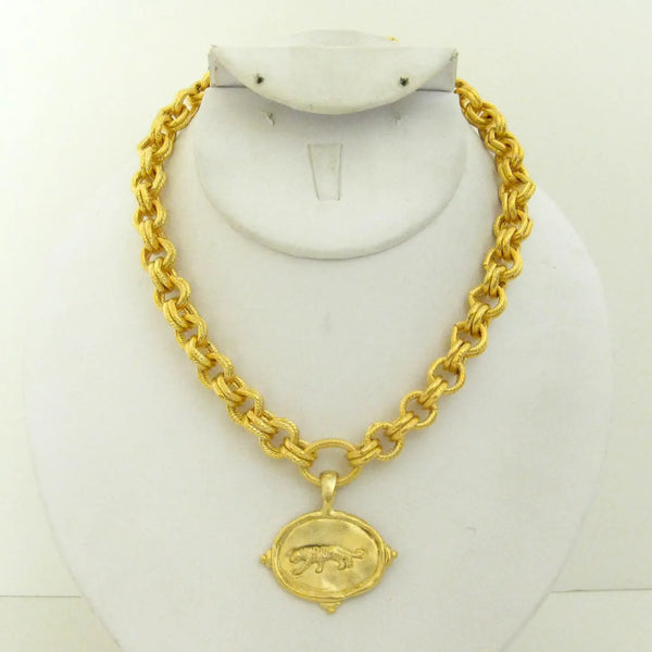 Gold Tiger Italian Intaglio Necklace