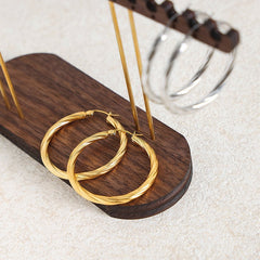 18K Stainless Steel Tarnish Free Waterproof Twist Hoop Earrings