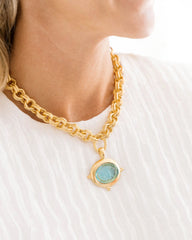 Susan Shaw Aqua Venetian Glass Bee Intaglio with Handset Freshwater Pearls On Gold Chain Necklace