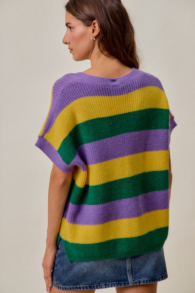 Mardi Gras V-Neck Striped Sweater