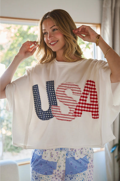 Mixed Fabric USA Top - 2 Colors