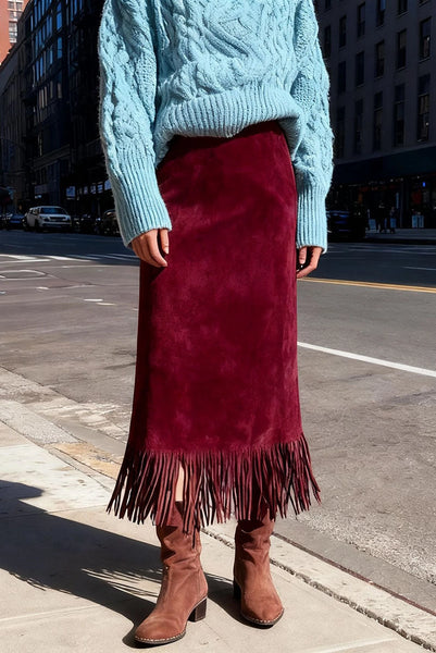Faux Suede Fringe Skirt - 3 Colors
