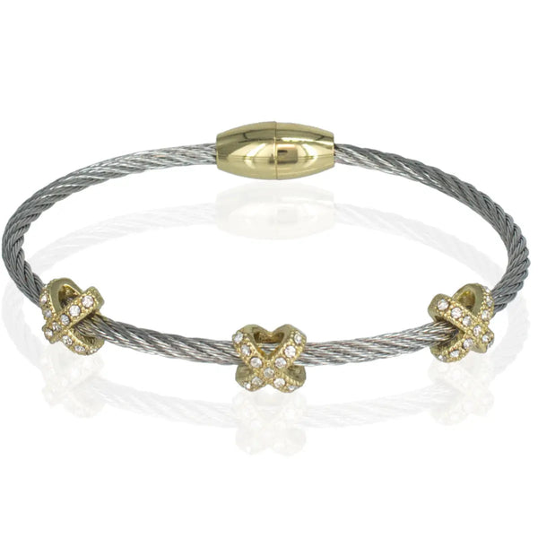 X Triple with Rhinestone, Roped Cable, Magnetic Bracelet