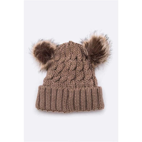 Double PomPom Cable Knit Beanies