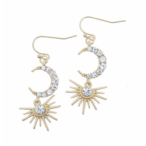Jane Marie CLEAR CRYSTAL MOON WITH CLEAR CRYSTAL BURST DANGLE EARRING