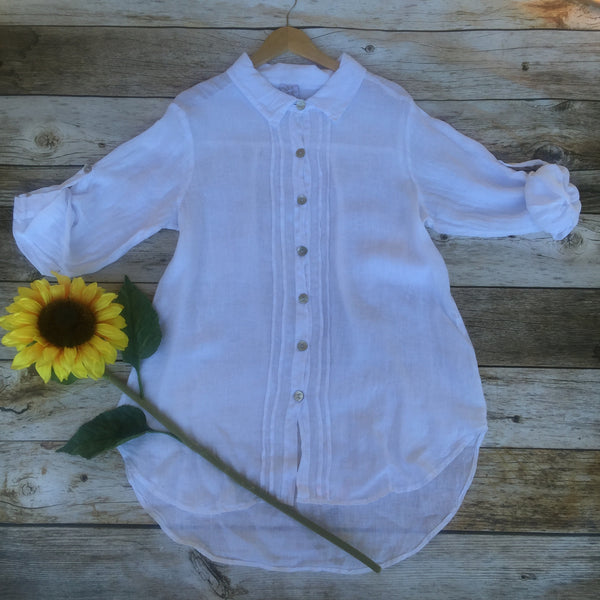 Rolled Sleeve Linen Tunic - A Little Bird Boutique
