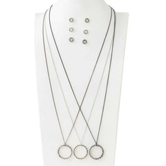 K&K Circle Pendant Necklace & Stud Earring Set