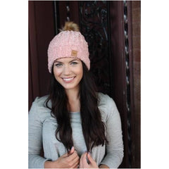 Chenille Beanie Fur Pom Pom