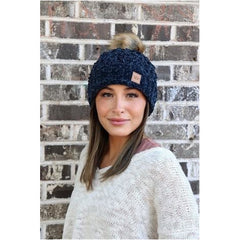 Chenille Beanie Fur Pom Pom