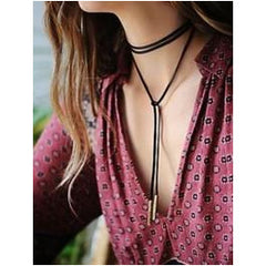 Leather Lariat Choker Necklace