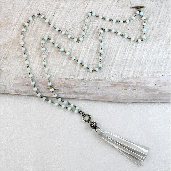 Gray Crystal and Tassel Convertible Necklace - A Little Bird Boutique
