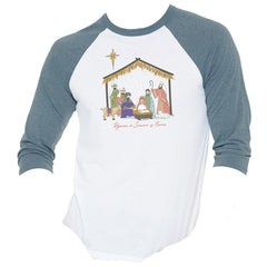REJOICE A SAVIOR IS BORN NATIVITY 3/4 SLEEVE T-SHIRT
