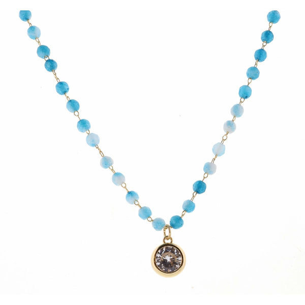 Jane Marie 16" FACETED APATITE STONE WITH CLEAR ENCASED CRYSTAL NECKLACE