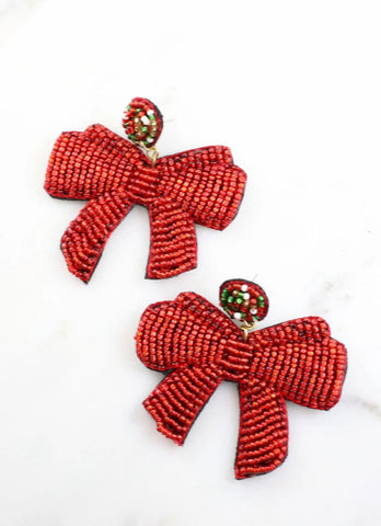 Christmas Ribbon Bow Earrings- 3 Colors