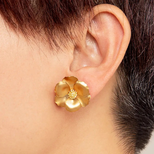 Mini Metallic Floral Stud Earrings - 2 Colors