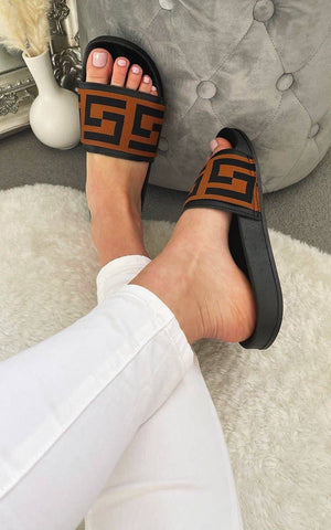 Greek Key Slide Sandals