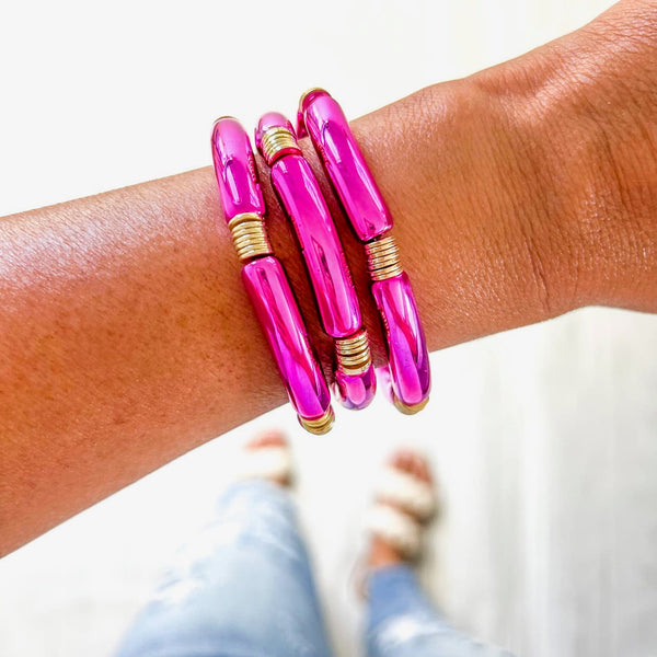 Acrylic Tube Bamboo Bracelets - 7 Colors