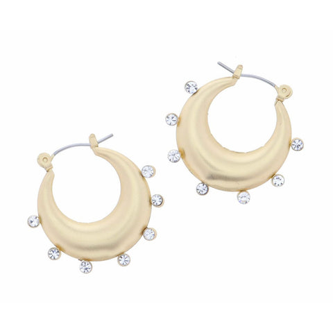 Jane Marie GOLD CRESCENT WITH CLEAR CRYSTAL STUDDED ACCENTS EARRING