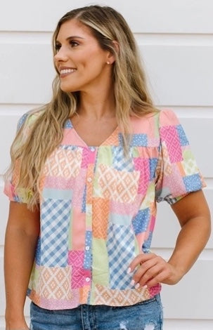 Leo Top-Patchwork-Coral