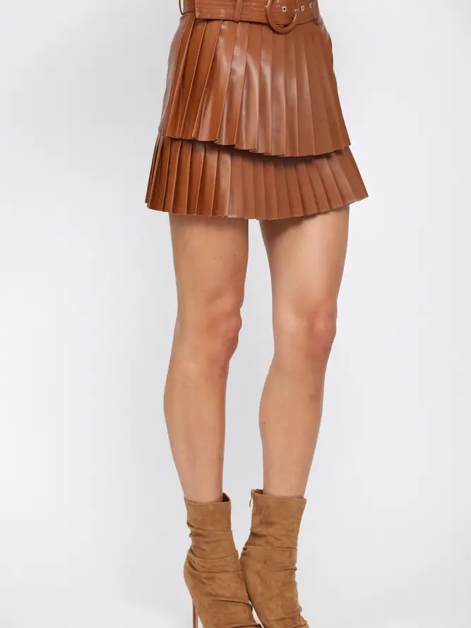 Faux leather on sale belted skirt