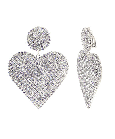 Pave Heart Clip On Earrings