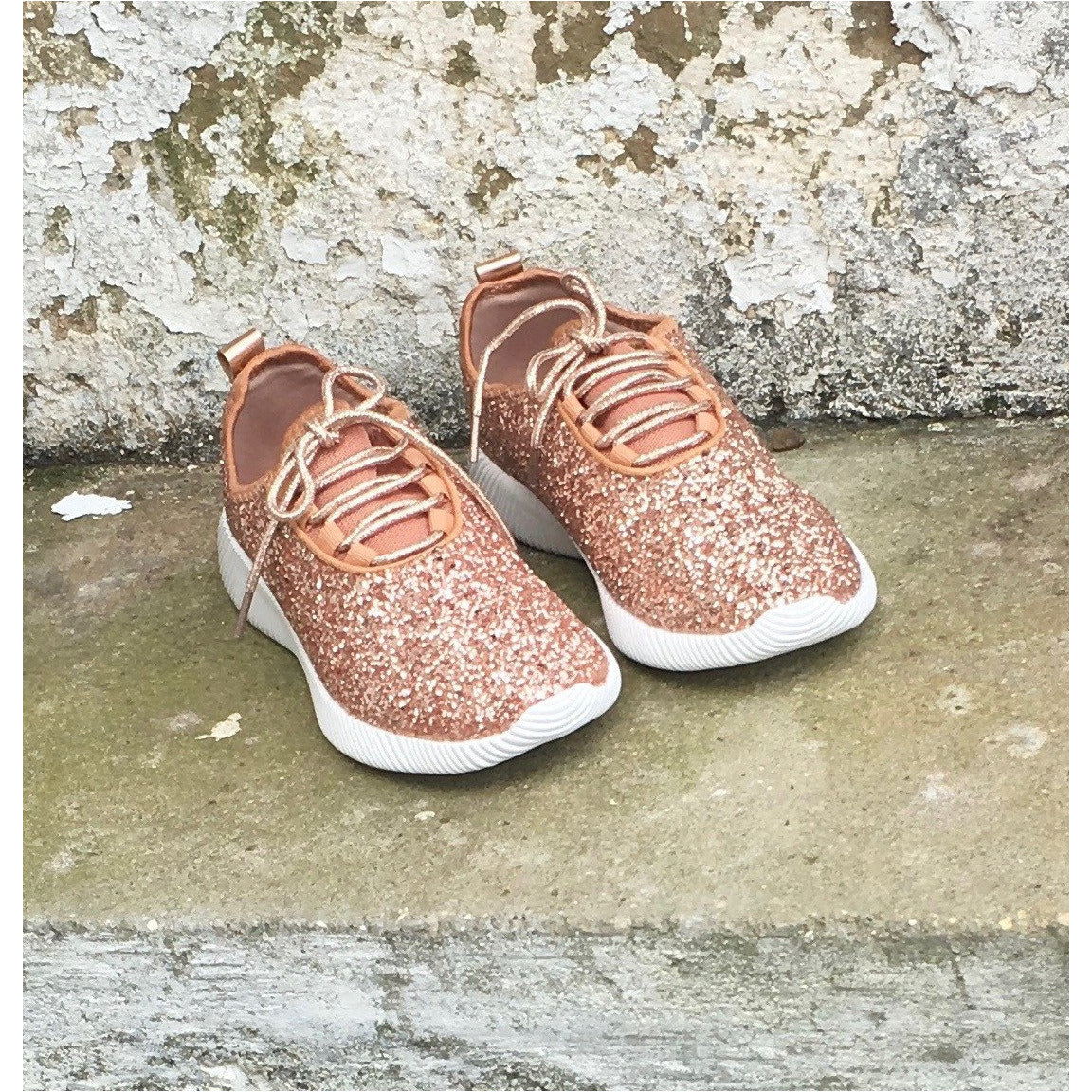 Glitter Tennis Shoes Rose Gold / 8