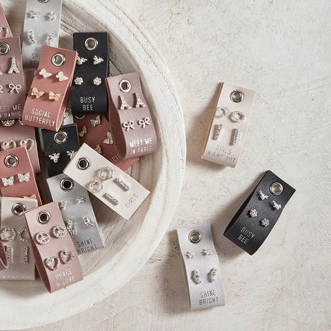 Petite Rhinestone Earrings on Leather Tags