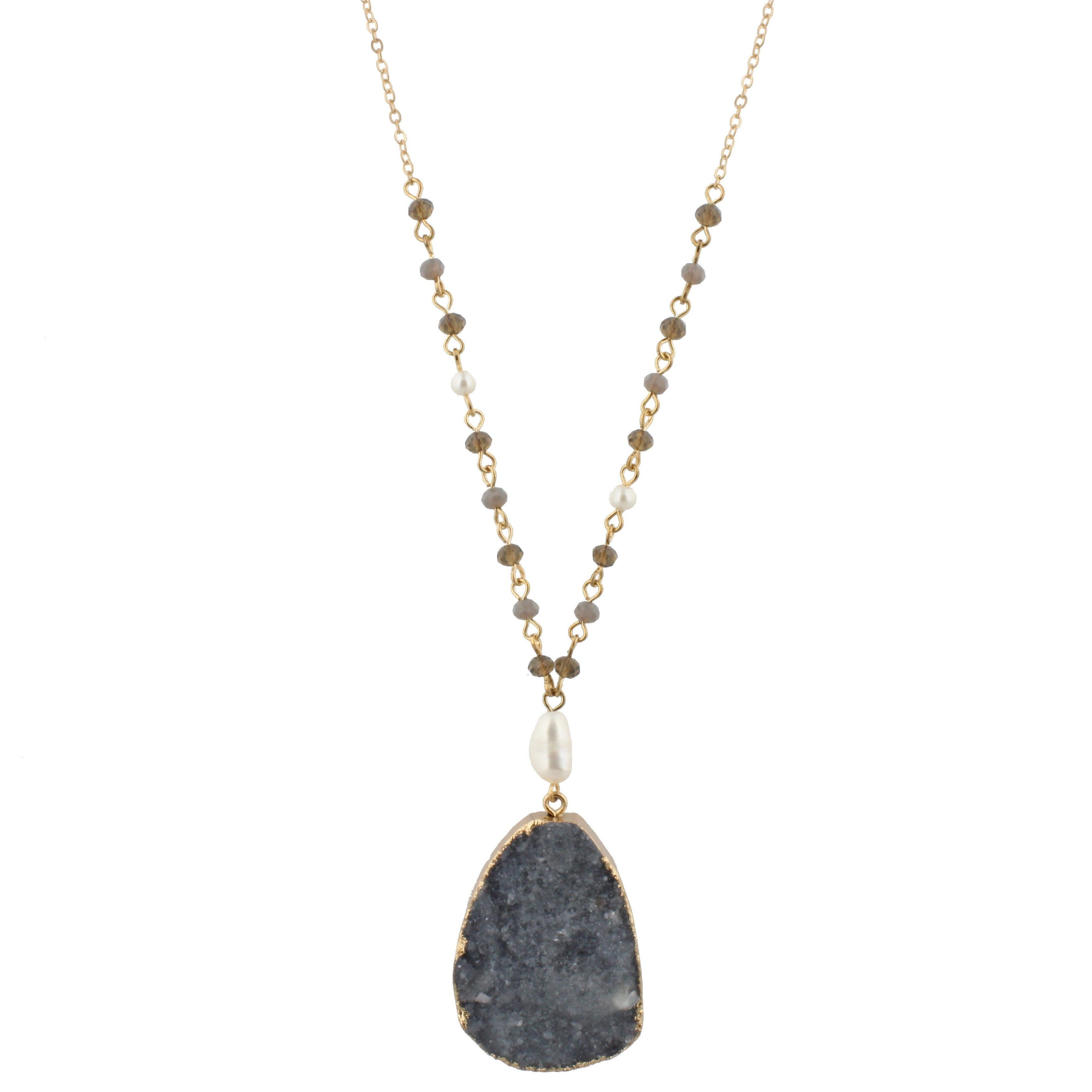 Jane Marie Partially Linked Beaded Body & Stone Pendant Necklace