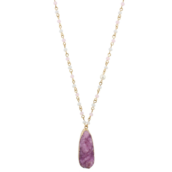 Jane Marie Partially Linked Beaded Body & Stone Pendant Necklace